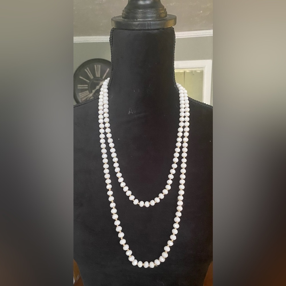 Emma Womens Cream Colored Bead Long Necklace